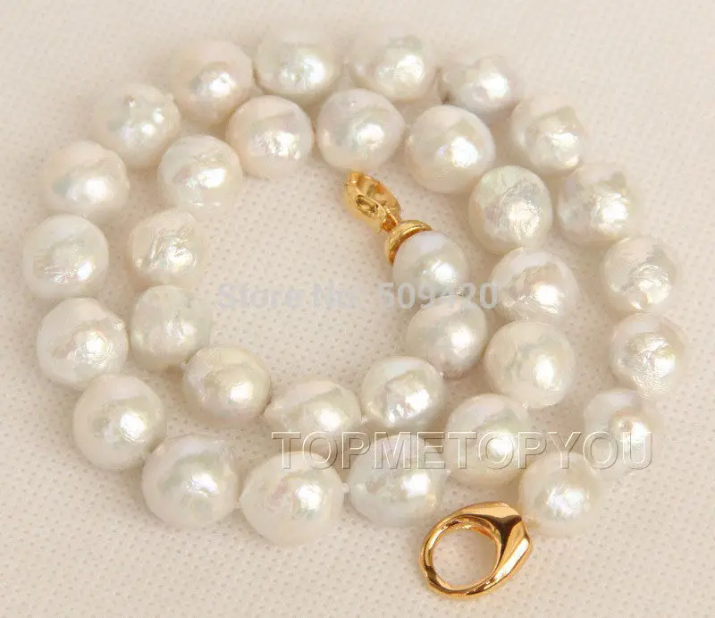 

Free Shipping 17" Baroque white Reborn keshi pearls necklace