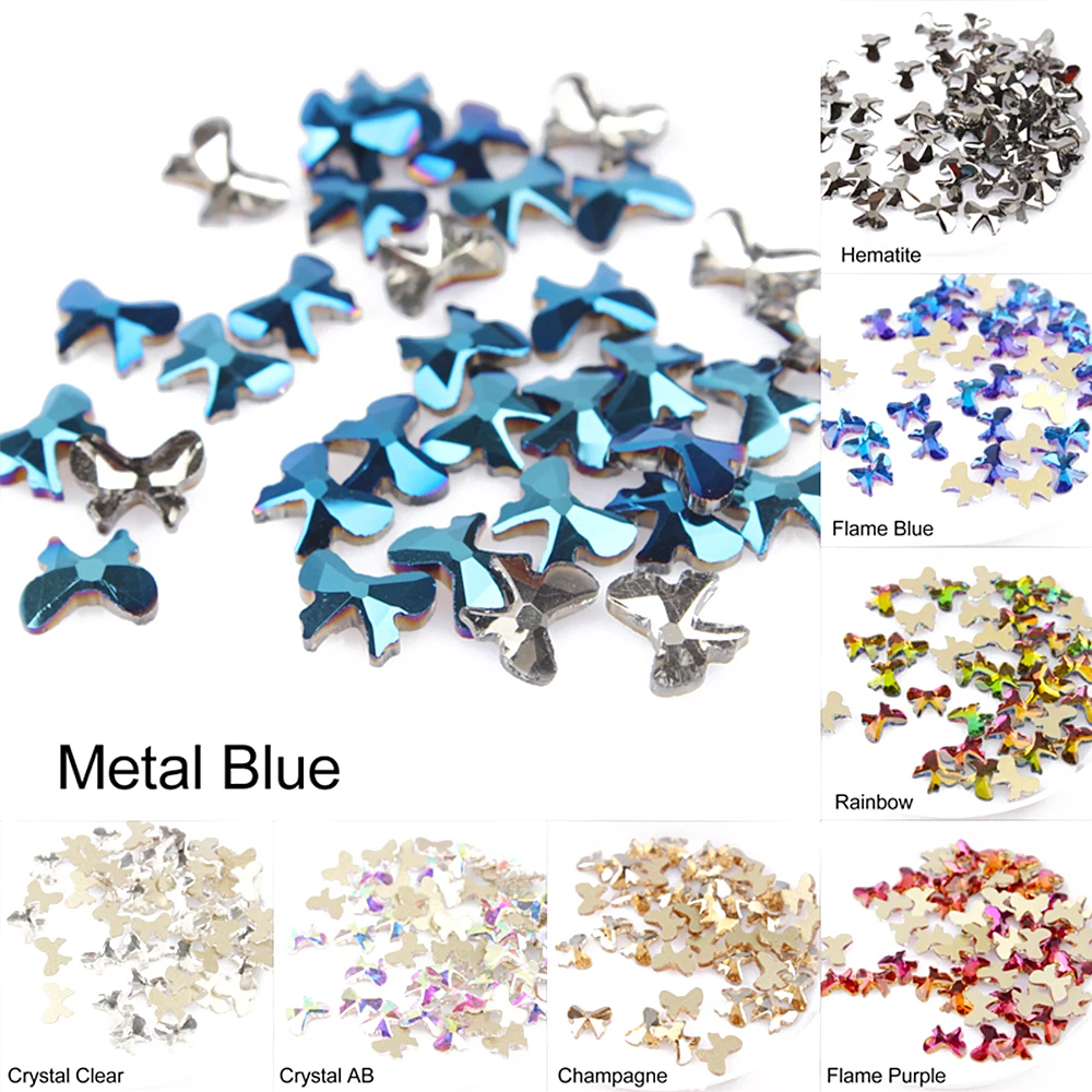 

New arrival Butterfly Shape Nail Art Rhinestone 30/100pcs/lot 5.5x7mm Flatback Colorful Stones For 3D Nail Decoration