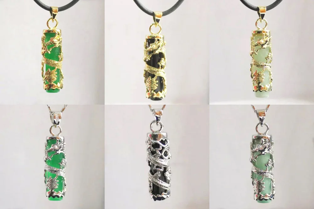 

Hot sale new Style >>>>>Green Jade Black Agate White Gold Plated Dragon Pendant Earrings & Necklace Set