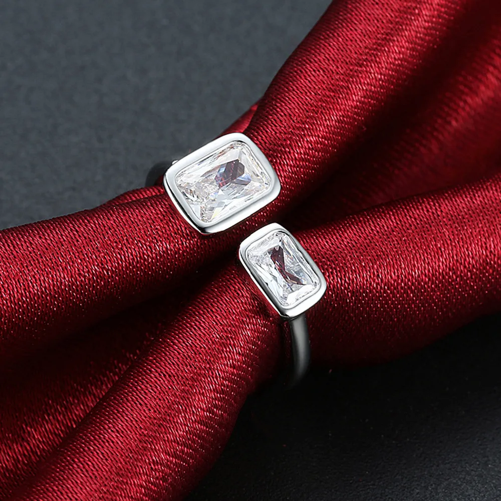 H:HYDE Double Square CZ Zircon Open Ring Engagement Wedding For Women Anel Jewelry Love Bague Anillos Mujer Gift