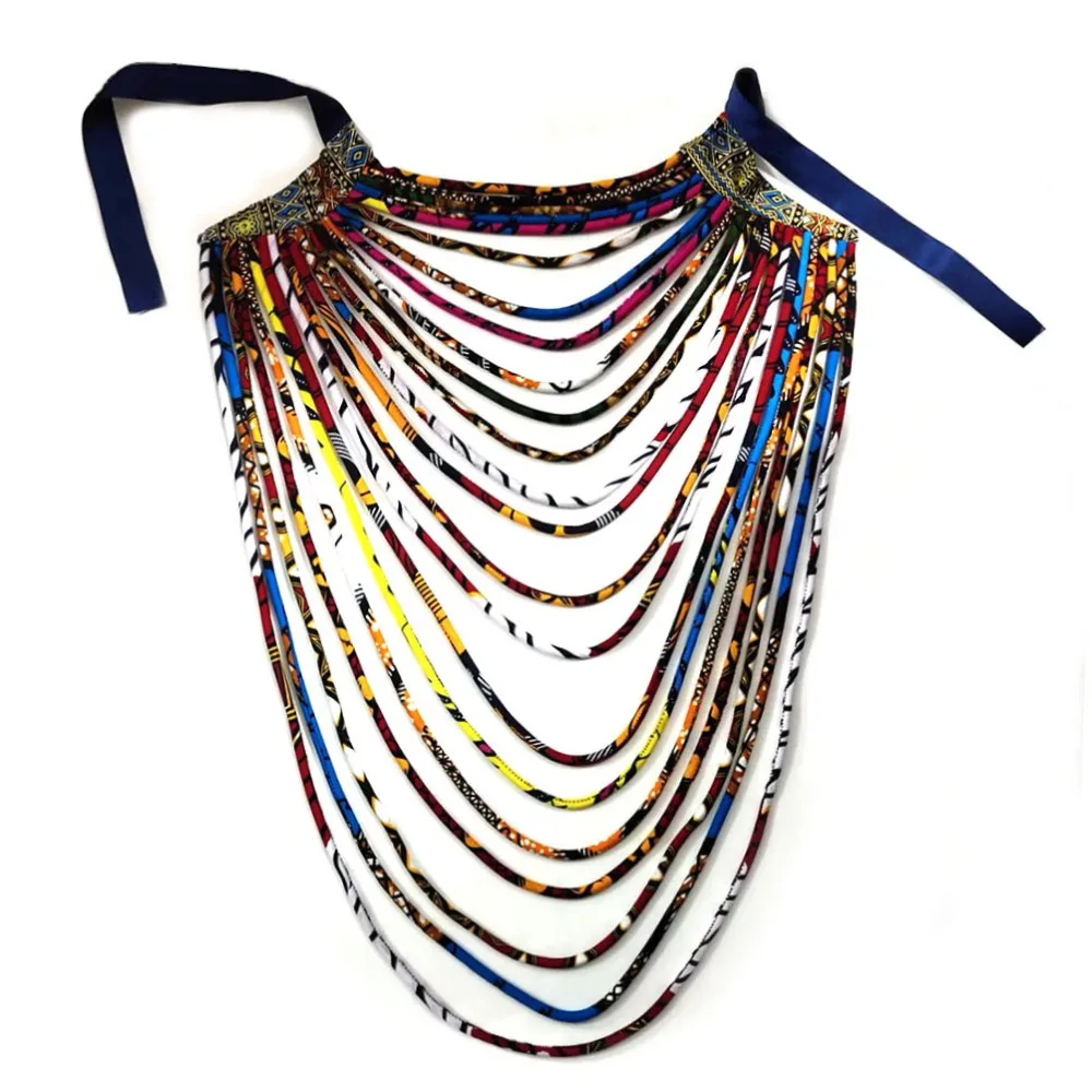 African wax fabric necklace dashiki Ankara necklace colorful rope traditional women jewelry (4)