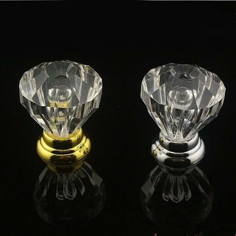 26mm clear acrylic drawer knobs shiny silver kitchen handle knob chrome gold dresser