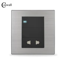 Coswall 1 комплект 2 позиционный светильник с универсальным 2 отверстием Enchufe Роскошная настенная панель из нержавеющей стали электрическая розетка