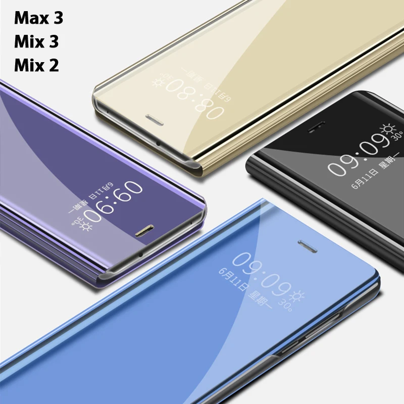 Чехол-книжка для смартфона mi rror, чехол, для Xiaomi mi Mix 2 3 Max 3 Max3, жесткий кожаный Прозрачный чехол для задней панели с Откидывающейся Крышкой цвета розового золота