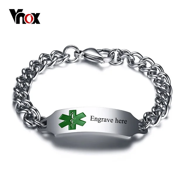 Vnox Medical Alert Emergency Id Bracelets For Men Stainless Steel Vnox Medical Alert Emergency Id Bracelets For Men Stainless Steel Free Customize Engraving Male Identification Jewelry