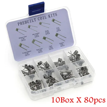 

10box/lot 80pcs 8 in 1 Premade Coil Alien Clapton Fused Twisted Hive Heating Wire for E-Cigarette Accessories Prebuild Coil Kits