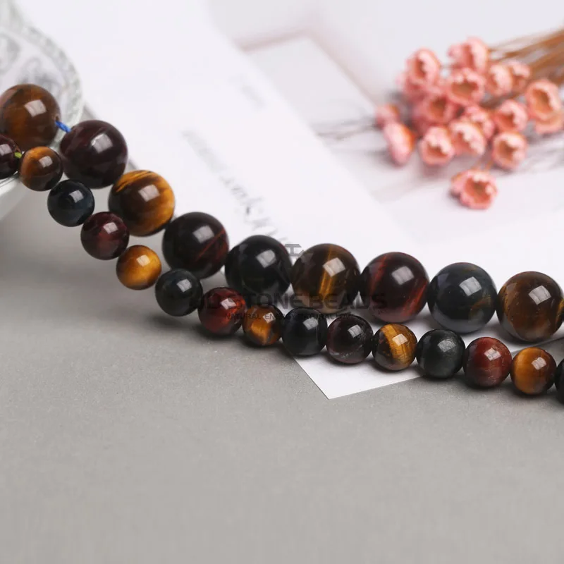 Hot Selling Natural Tricolor Tiger Eyes Loose Gemstone Stone Round Beads For DIY Handmade Jewelry Making Acessorry