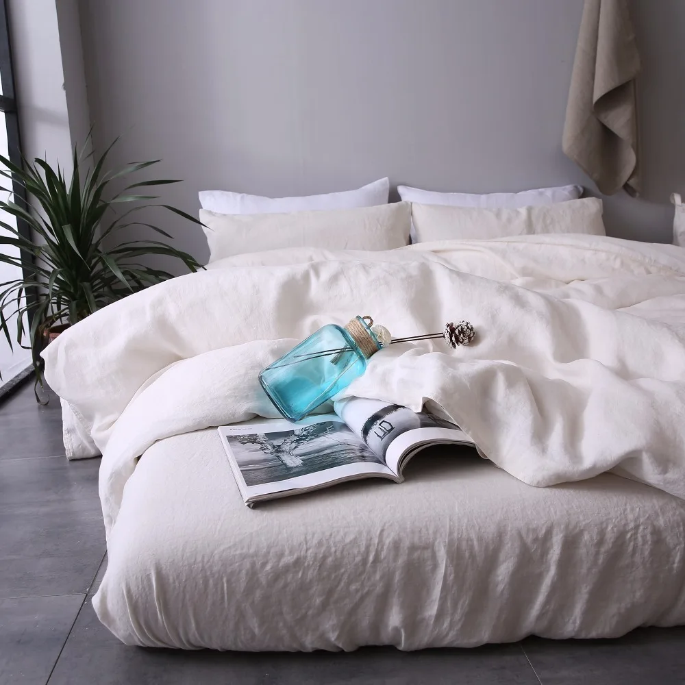 

Duvet Cover Set 100% French Linen High Quality Solid 4Pcs Basic Style Free Shipping ESASILK