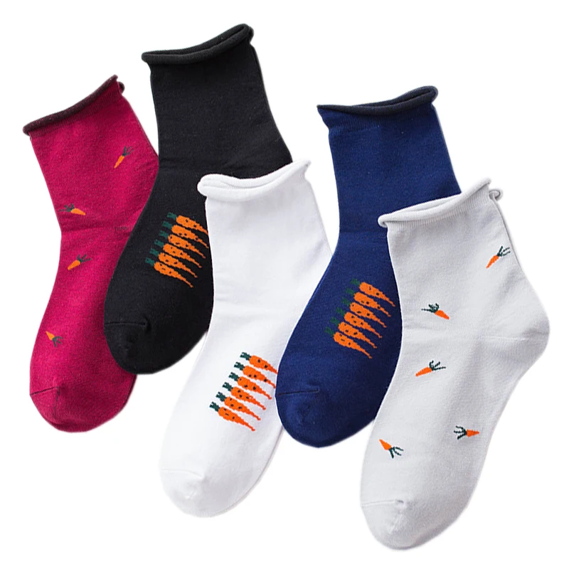 5 пар/лот корейские носки Для женщин Happy хлопок милый мультфильм морковь обжима дамы носки женские уличная мягкие носки платье носки
