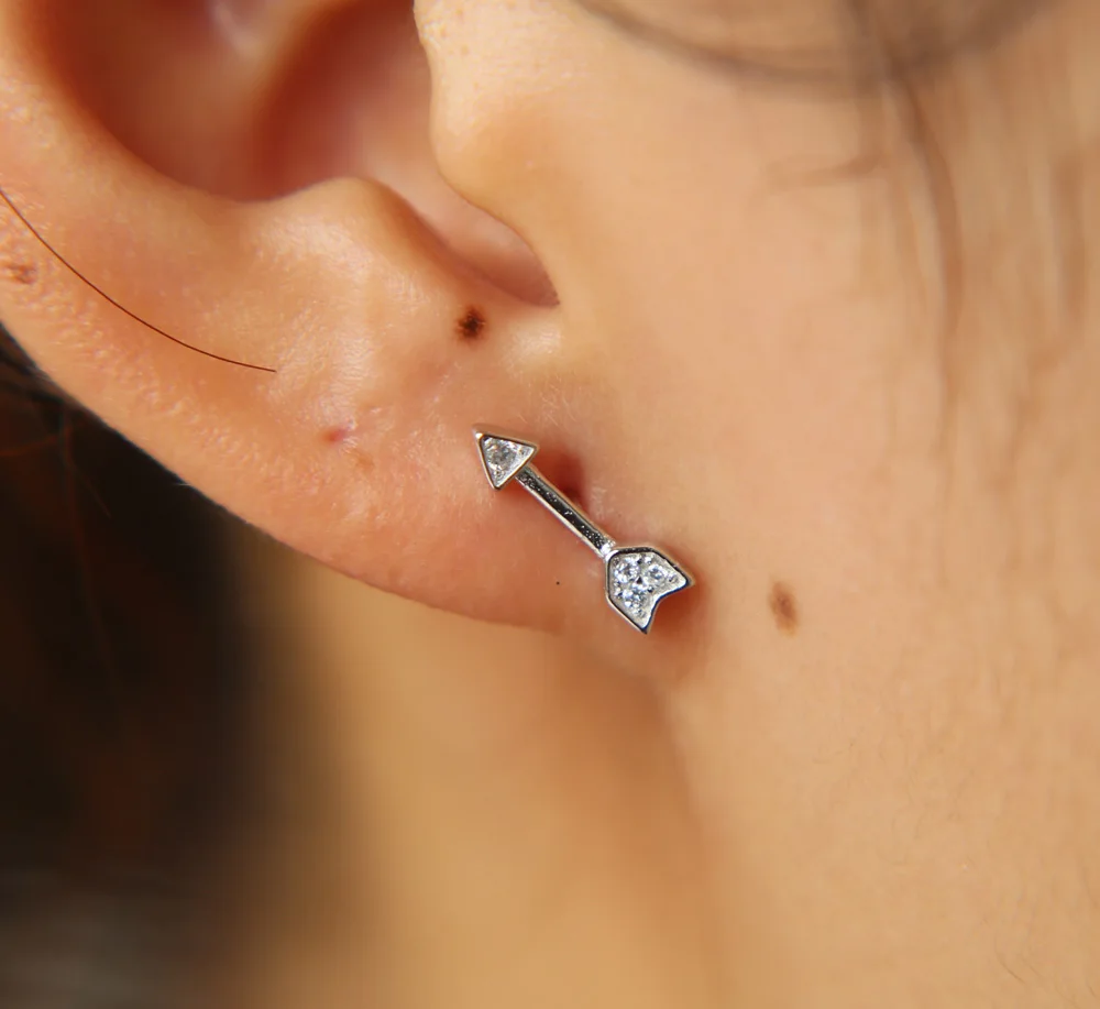 

New styles arrow earring with cz paved silver gold color tiny arrow shape stud earring in 925 sterling silver cz stud earring