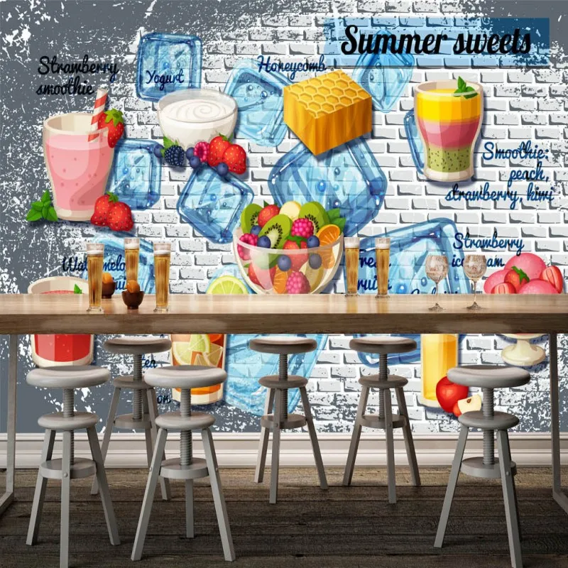 

Dropshipping Colomac Brick Wallpaper Cold Drink Milk Tea Juice Store Kitchen Wall Paper Custom Mural Wallpaper Carta Da Parati