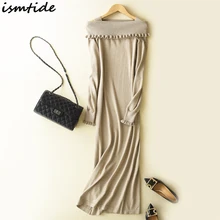 Cashmere Sweater Dress Women 2018 New Spring Ruffle Collar Cashmere Sweater Dress Knitted Ruffle Slash Neck Long Dresses