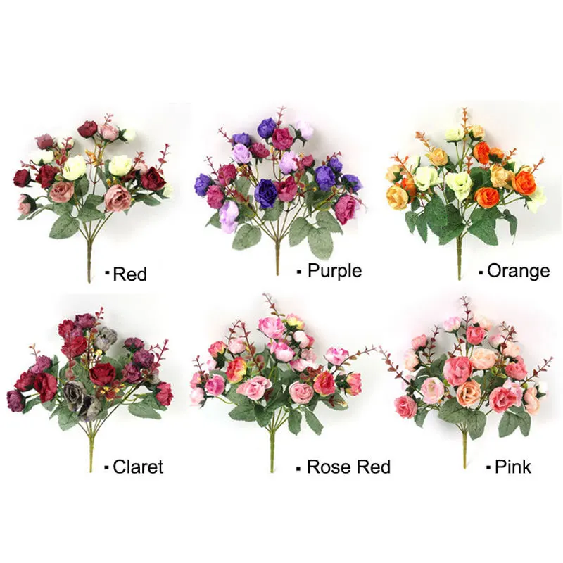 1Bunch Fresh Artificial Rose Flowers 21 Heads Romantic DIY Fake Silk Floral for Wedding Party Home Decoration