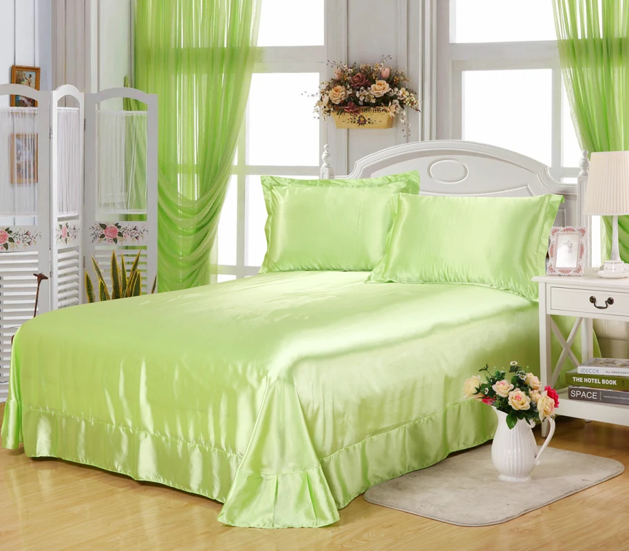 Luxury Fruit green Twin Queen King size 1pcs Silk / satin Sheets Bed