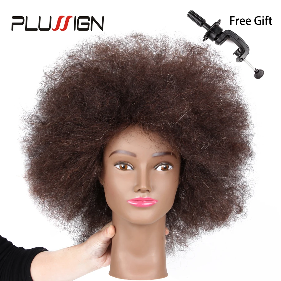 100 Real Human Hair Hairdressing Training Head Brown Short Afro Hair