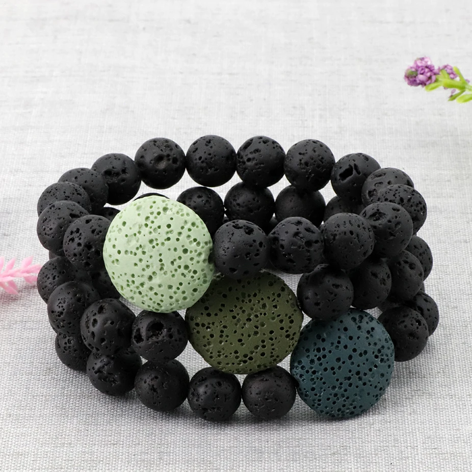 

Lava Rock Adjustable Beaded Bangle Round Volcanic Stones Bracelet Essential Oil Diffuser Men Women Charm Strand Bracelet Bangles