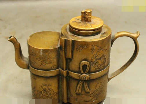 

shitou 002740 China Imperial Court Bronze Have Fun Kid Child butterfly Statue Teapot Wine Pot