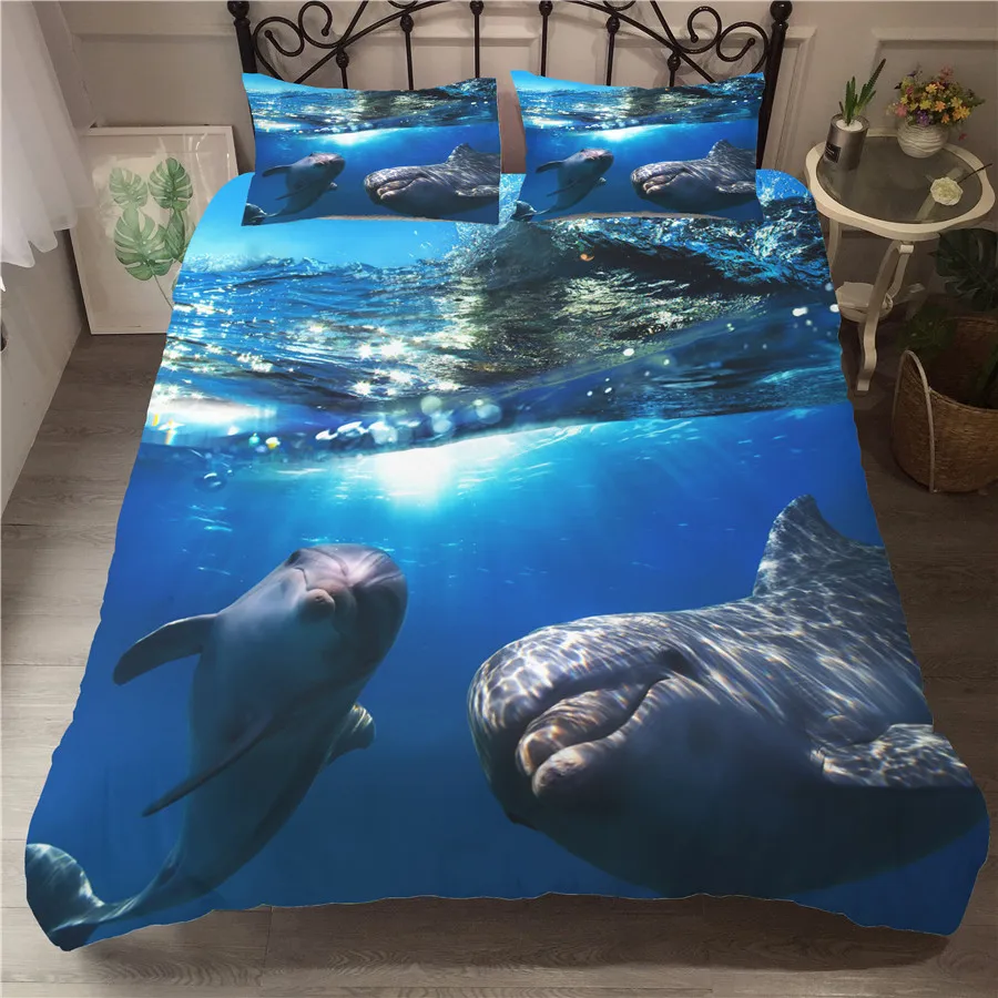 

A Bedding Set 3D Printed Duvet Cover Bed Set Sea Dolphin Home Textiles for Adults Bedclothes with Pillowcase #HT04