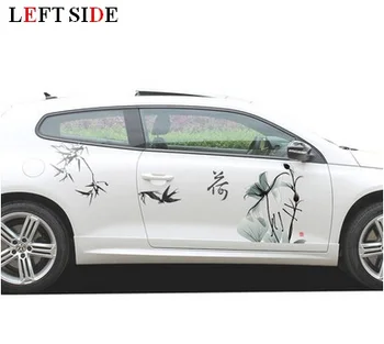 

LEFT SIDE Car Stickers Wash Painting Lotus Both Sides Car-detector Graceful Girl Flower Car-styling Waterproof High Quality