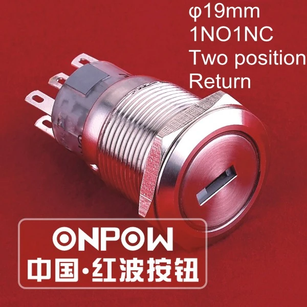 ONPOW 19mm 1NO1NC Two position Return Stainless steel Key Lock switch