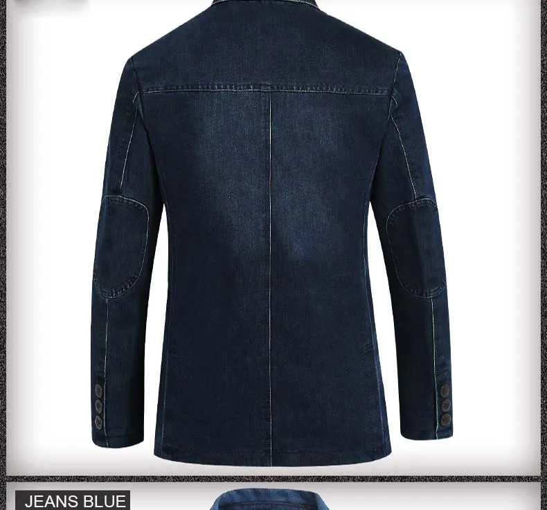 Высококачественный джинсовый пиджак, мужской костюм с блейзером, повседневный однобортный хлопковый приталенный Блейзер синего цвета размера плюс 4XL