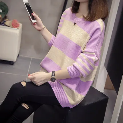 Большие размеры 4XL свитер Осенне-зимняя Дамская обувь вязать пуловеры Свободные дна рубашки женские Повседневное топы большой размер печатных свитера - Цвет: 1180 Light purple