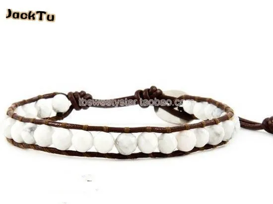 Howlite бусины кожаный браслет обруча | Украшения и аксессуары