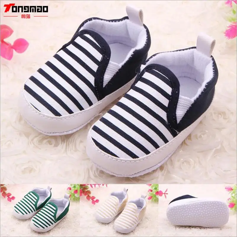 2016 Leisure Newborn Baby Boys & Girls Kids First Walkers Shoes Infant Babe Fashion Crib Soft Bottom Striped Canvas Loafer Shoes