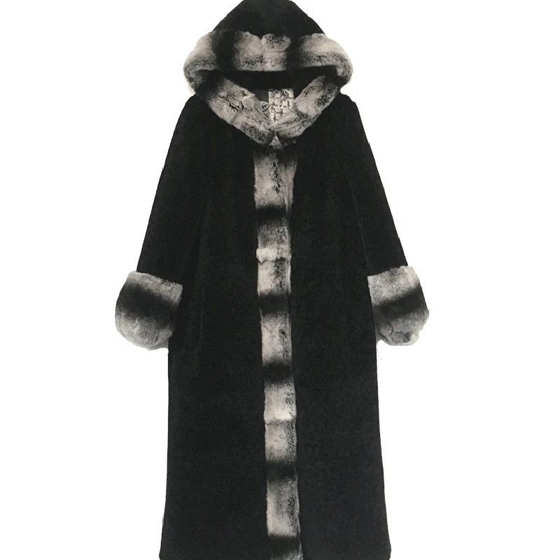 105 см черный с капюшоном натуральный мех Рекс пальто Верхняя одежда парка серая полосатая Толстовка Верхняя одежда Зимняя верхняя одежда