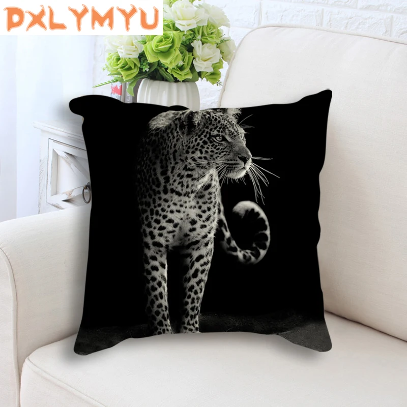 Giraffe Tiger Leopard Lion Elephant Painting Printed Decorative Throw Pillow Black Back Cushion for Sofa Kid Room Home Decor