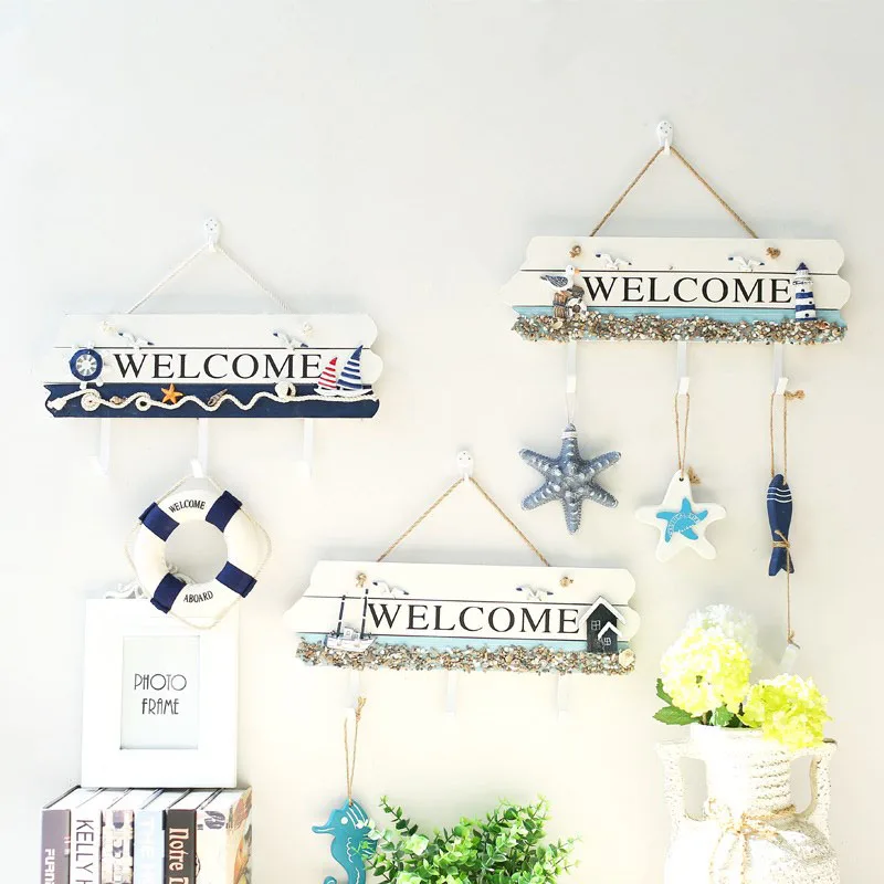 

1Pcs Quality Creative Retro Mediterranean Wood WELCOME Hook for Coat Hat Store Decorative Practical Hanging Hook Wall Ornament