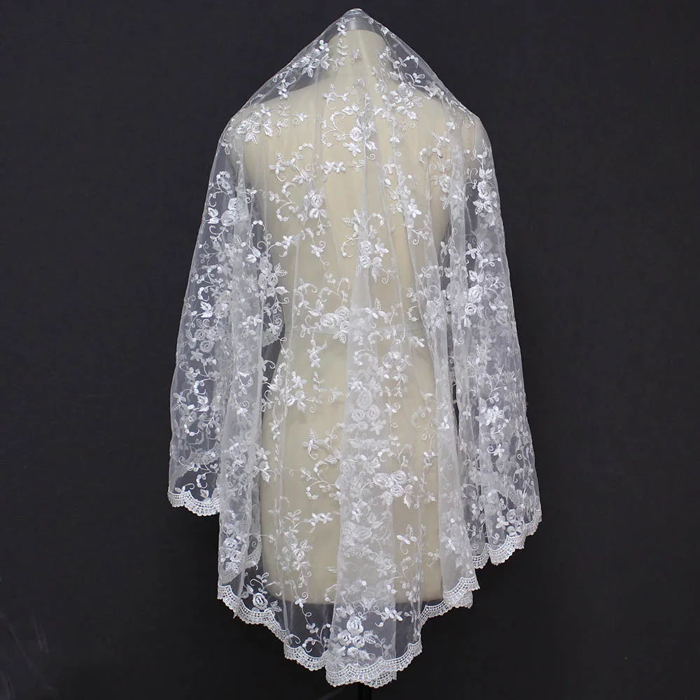 

Real Pictures Short Lace Flower Bridal Veil WITHOUT Comb One Layer New Elegant Wedding Accessories for Bride