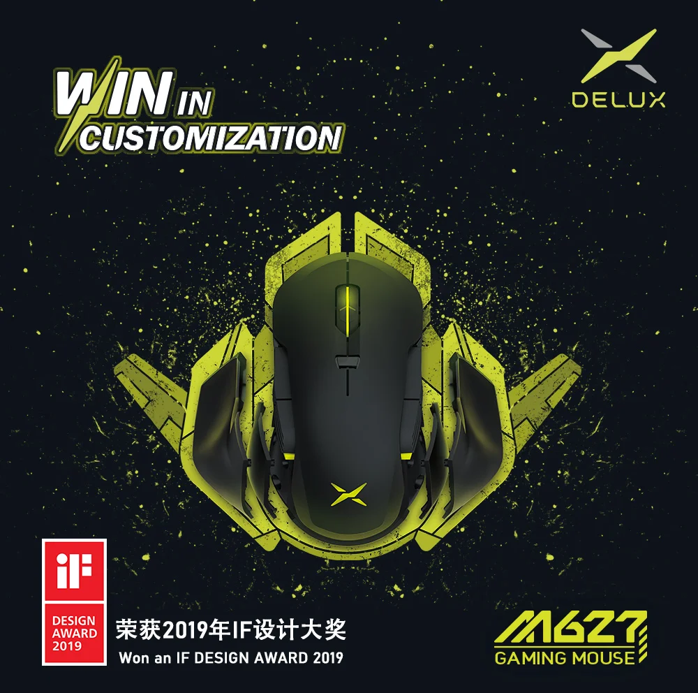 Delux M627 PMW3389 Sensor Wired + Wireless RGB Gaming Mouse 16000 DPI 8 Buttons Left and Right hand Mice With DIY Side Wings wireless mouse for mac