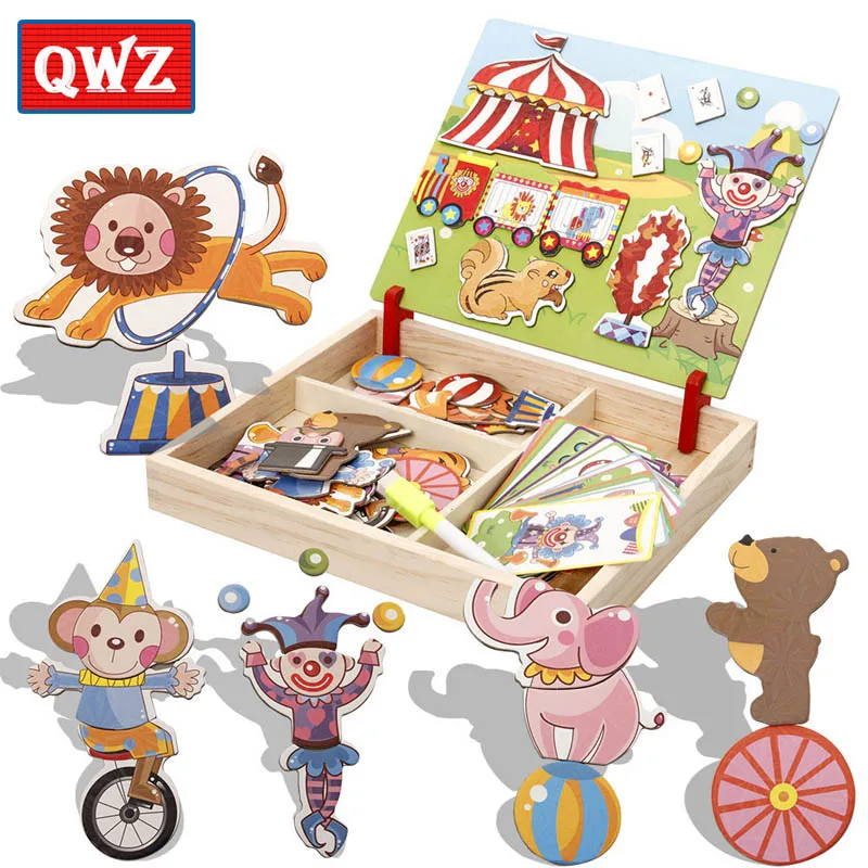 Деревянные детские развивающие игрушки QWZ набор для настольных игр мольберт