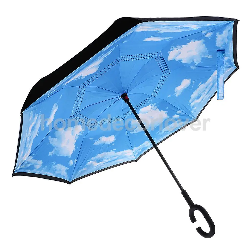 

Windproof Reverse Folding Sun Rain Inverted Umbrella UV Protection C-shape Handle Sky and Cloud for Beach Outddor Parts