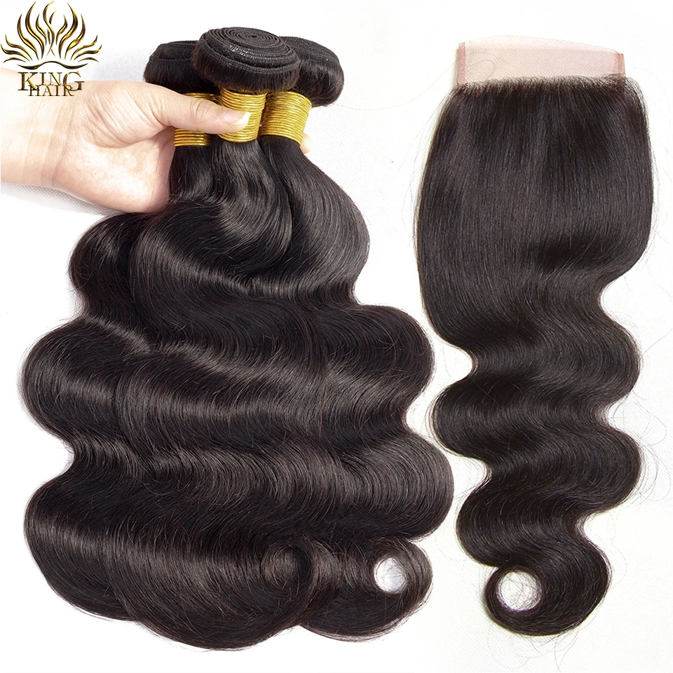 King Hair Body Wave Bundles With Closure 100% Remy Human Hair Bundles With Closure Malaysian Hair Weave Bundles With Closure