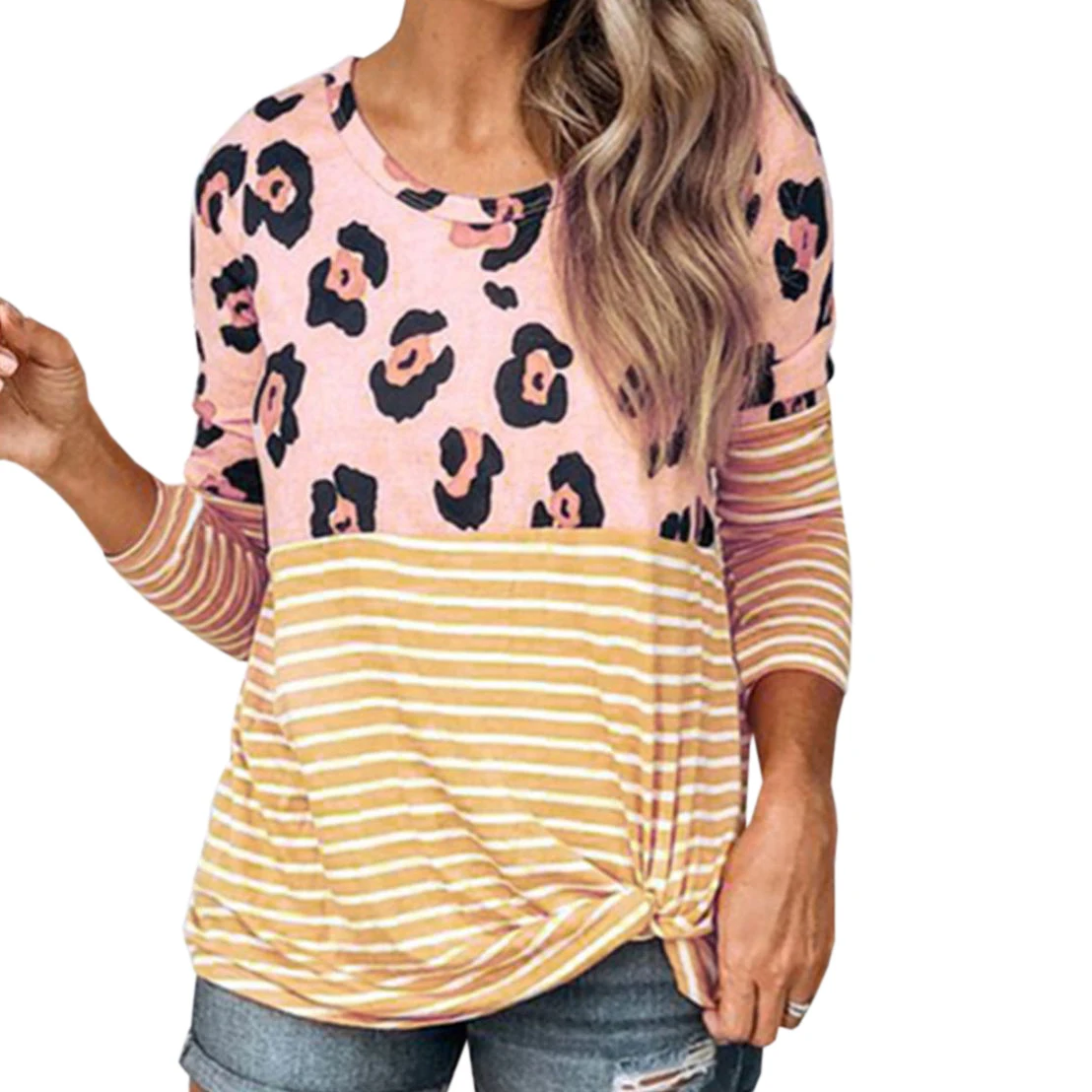 Leopard Printed Striped Women T-shirts Femme Autumn Tees Shirts Casual O-neck Long Sleeve Winter Jumpers Tops Plus Size M0137 Leopard Printed Striped Women T-shirts Femme Autumn Tees Shirts Casual O-neck Long Sleeve Winter Jumpers Tops Plus Size M0137