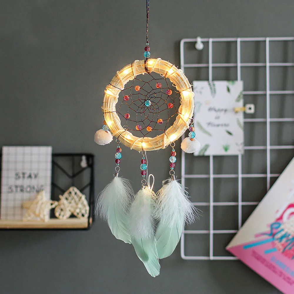 Feather Pearl Lamp Shape Dream Catcher Home Decor Accessories for Kids Gift 1 Pc