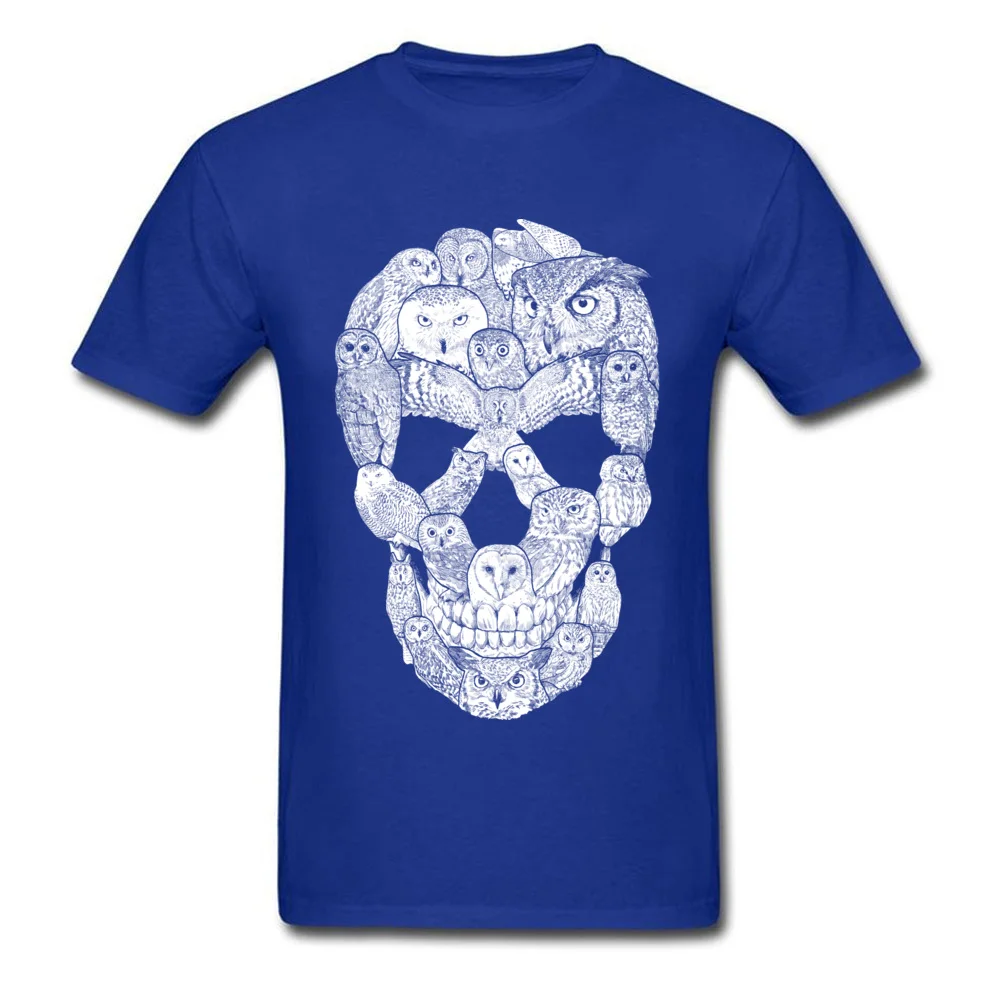 Sketchy Owl Skull Mother Day 100% Cotton Fabric Crew Neck T Shirt Short Sleeve Group Tops T Shirt Company Slim Fit T-Shirt Sketchy Owl Skull blue