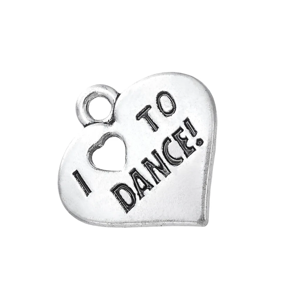 EUEAVAN 20 шт. цинковый сплав I Love To Dance слово Шарм в форме сердца кулон подарок DIY