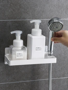 

Houmaid Bathroom Storage Holders For Wall Suction Plastic Rack Shower Corner Creative Draining Shelf Toilet Storage White Stand