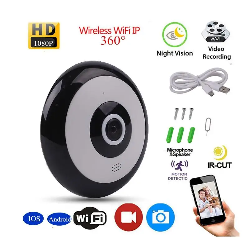 

1.3MP Mini HD Panoramic 360 wifi Camera Fish Eye Lens VR Video Camera for Smartphone USB wireless ip camera