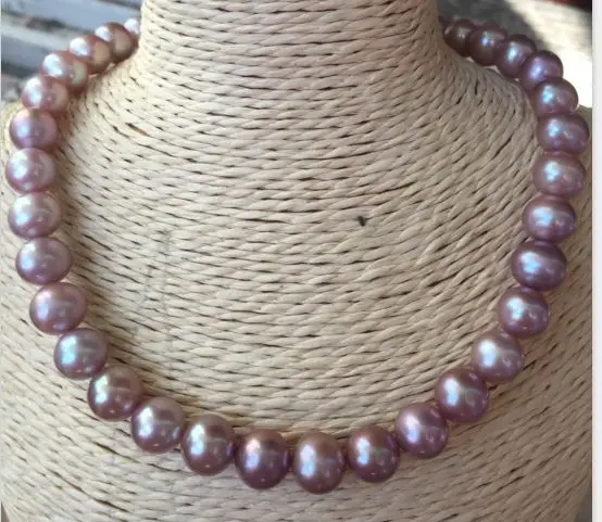 

elegant 11-12mm round AAA freshwater lavender pearl necklace 18inch 925silver