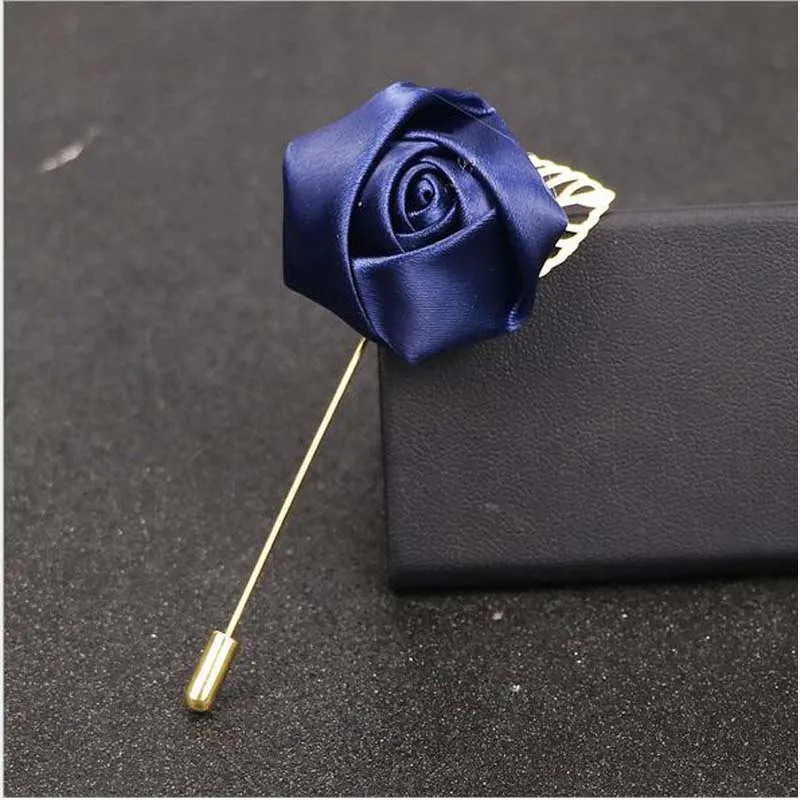 

10Pcs Best Man Groom Boutonniere Navy Blue Silk Satin Rose Flower men buttonhole Wedding Party Prom Man Suit Corsage Pin Brooch