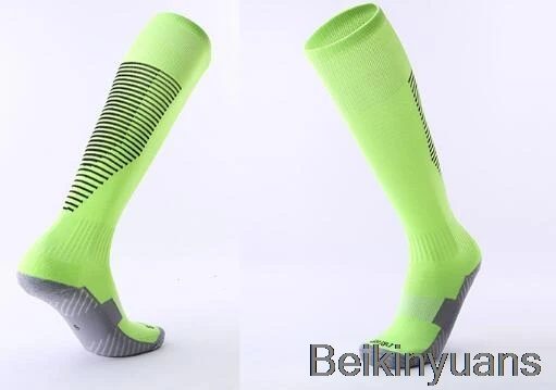 Спортивные носки хлопковые детские носки детские футбольные носки толстые длинные футбольные носки до колена Нескользящие удобные дышащие - Цвет: Green black