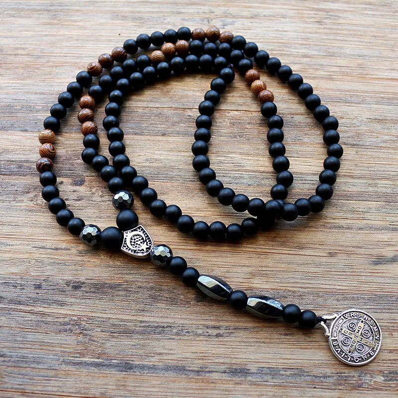 New Design black 6MM stone bead with wood bead Men's pendants Necklace - Image 3