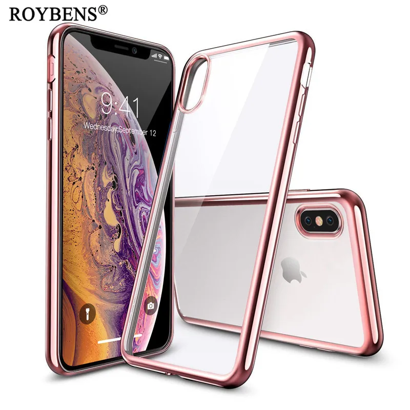 

Soft Silicone Transparent Case For iPhone X XR XS Max Silver Gold Frame Clear TPU Cover Case For iPhone XS X 10 Ultra Slim Capa