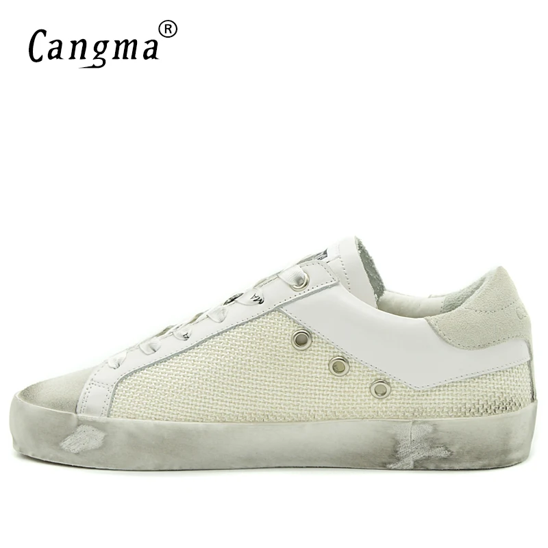 CANGMA/итальянская плоская дышащая обувь для девочек; Осенняя женская обувь; цвет белый, серый; винтажные кроссовки из конопли; женская повседневная обувь; большие размеры