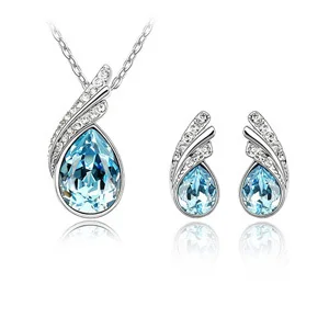 

Wholesale kpop jewelry sets quartz crystal pendant Necklace Stud Earrings joyas made with SWAROVSKI Elements Anniversary
