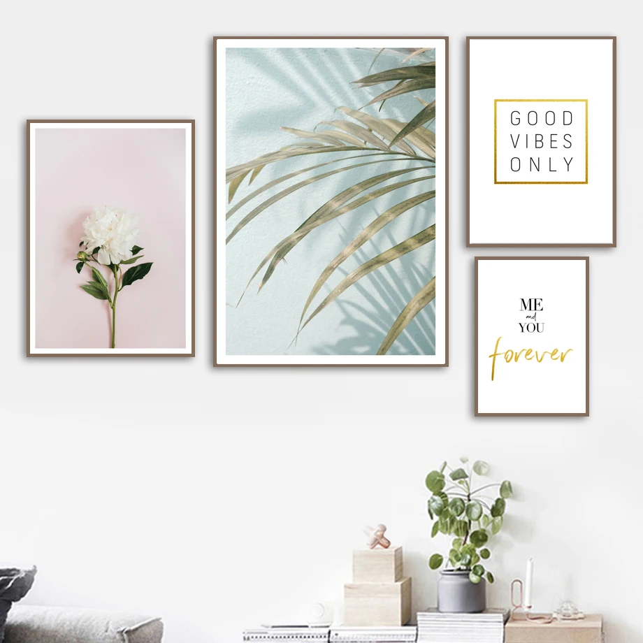 

White Flower Palm Leaf Quotes Landscape Wall Art Canvas Painting Nordic Posters And Prints Wall Pictures For Living Room Decor